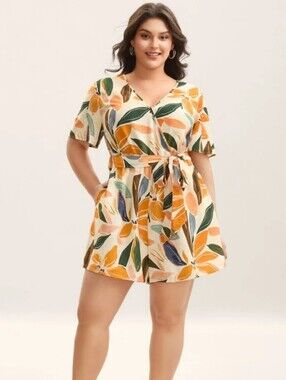 NWT BloomChic Sunkissed Florals Belted Romper Surplice Tie Back Tropical 18-20